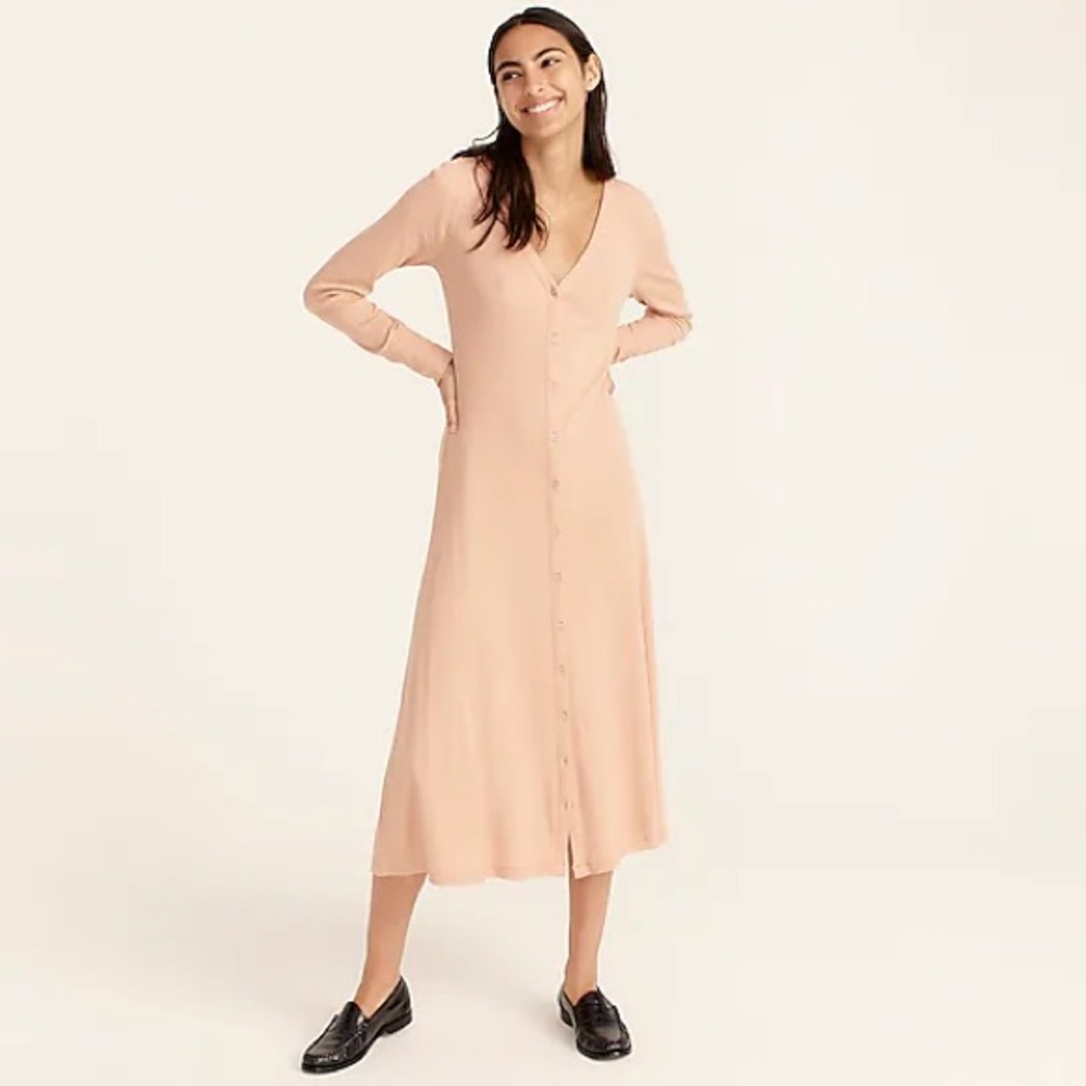 NWT J.Crew Ribbed button-front knit dress luxury camel